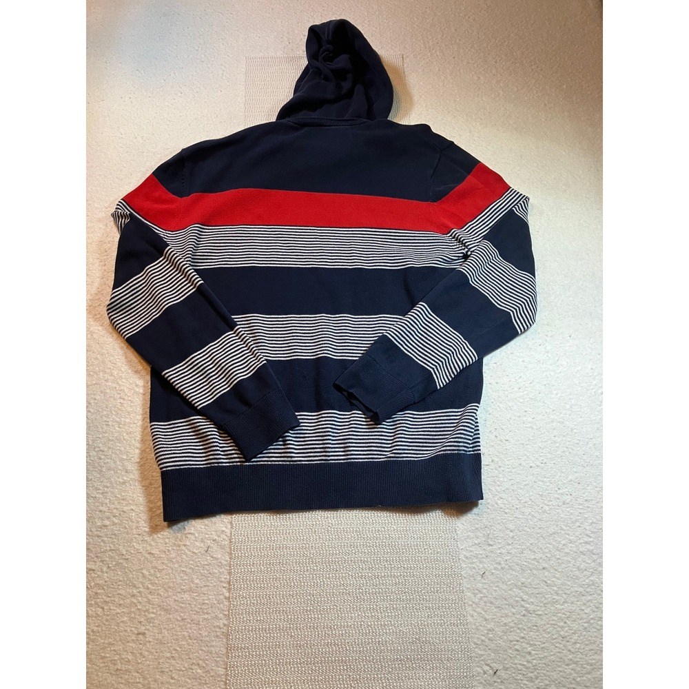 Express Mens‎ Knit Hoodie Navy Red White Striped Sweater Pullover Size L